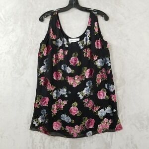 Vtg Tank Top Women 10 Black Velvet Floral Side Slits Flowy Whimsigoth Dark Fairy